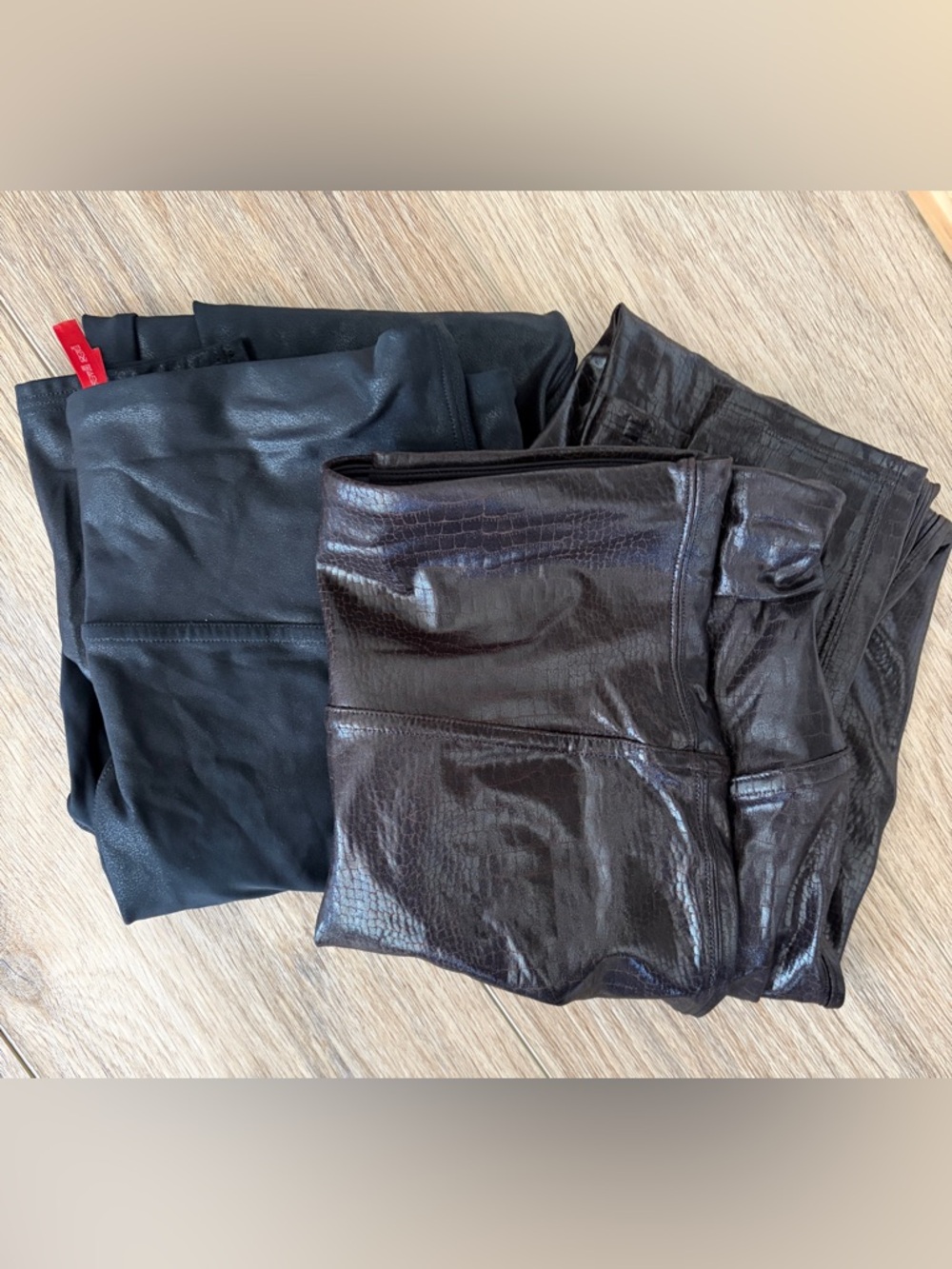 SPANX Black Faux Leather Leggings Duo